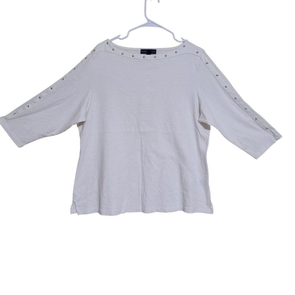 Karen Scott Womens‎ 2X White Studded 3/4 Sleeve Top